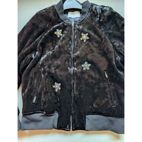 Sandro Briny Embellished Velvet Bomber Jacket Sz 2 US Medium Runs Small 2B435 - Picture 7 of 13